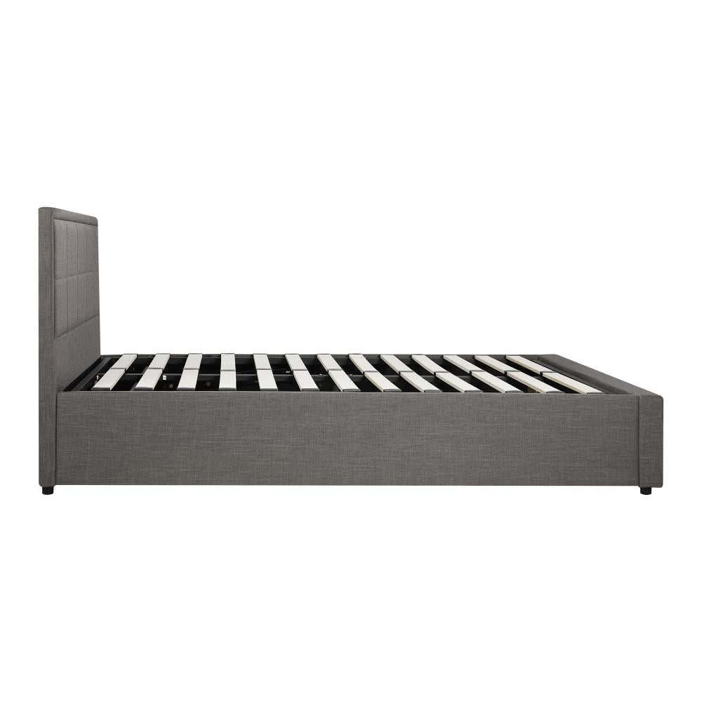 Oikiture Bed Frame King Single Gas Lift Storage Base Fabric Grey-Bed Frames-PEROZ Accessories