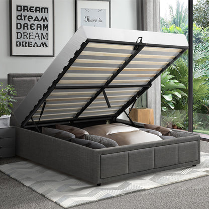 Oikiture Bed Frame King Single Gas Lift Storage Base Fabric Grey-Bed Frames-PEROZ Accessories