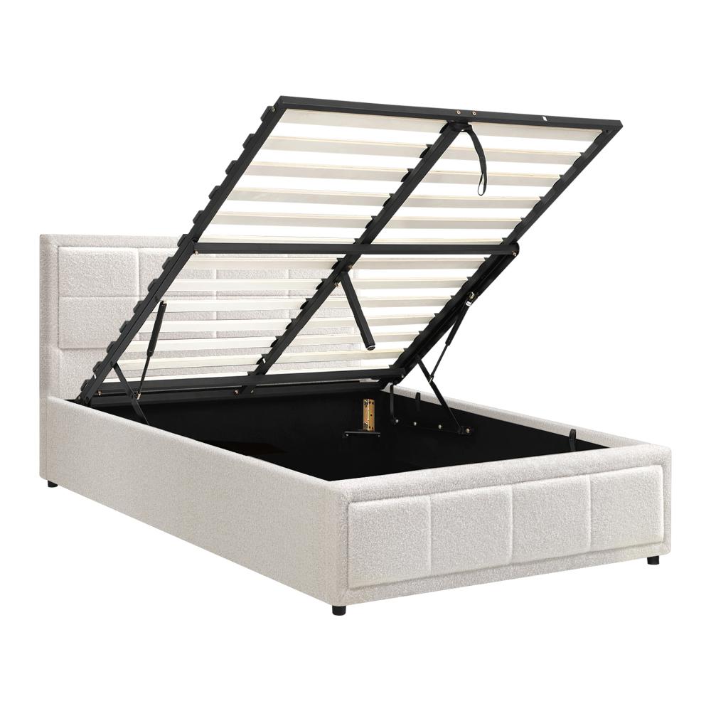 Oikiture Bed Frame King Single Gas Lift Storage Base Boucle White-Bed Frames-PEROZ Accessories