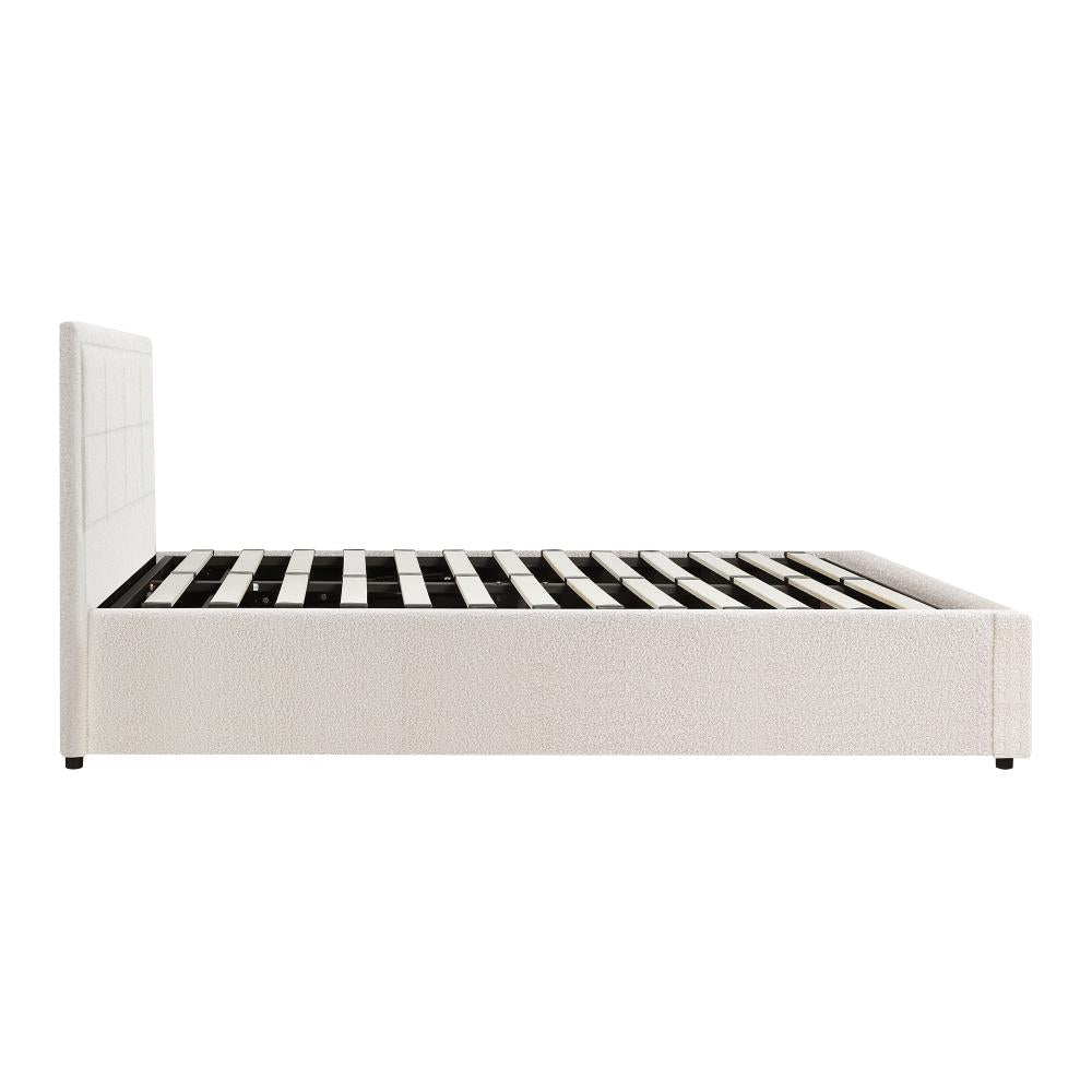 Oikiture Bed Frame King Single Gas Lift Storage Base Boucle White-Bed Frames-PEROZ Accessories