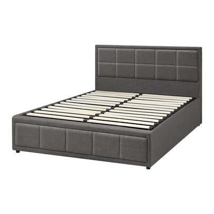 Oikiture Queen Bed Frame Gas Lift Storage Base Fabric Grey-Bed Frames-PEROZ Accessories