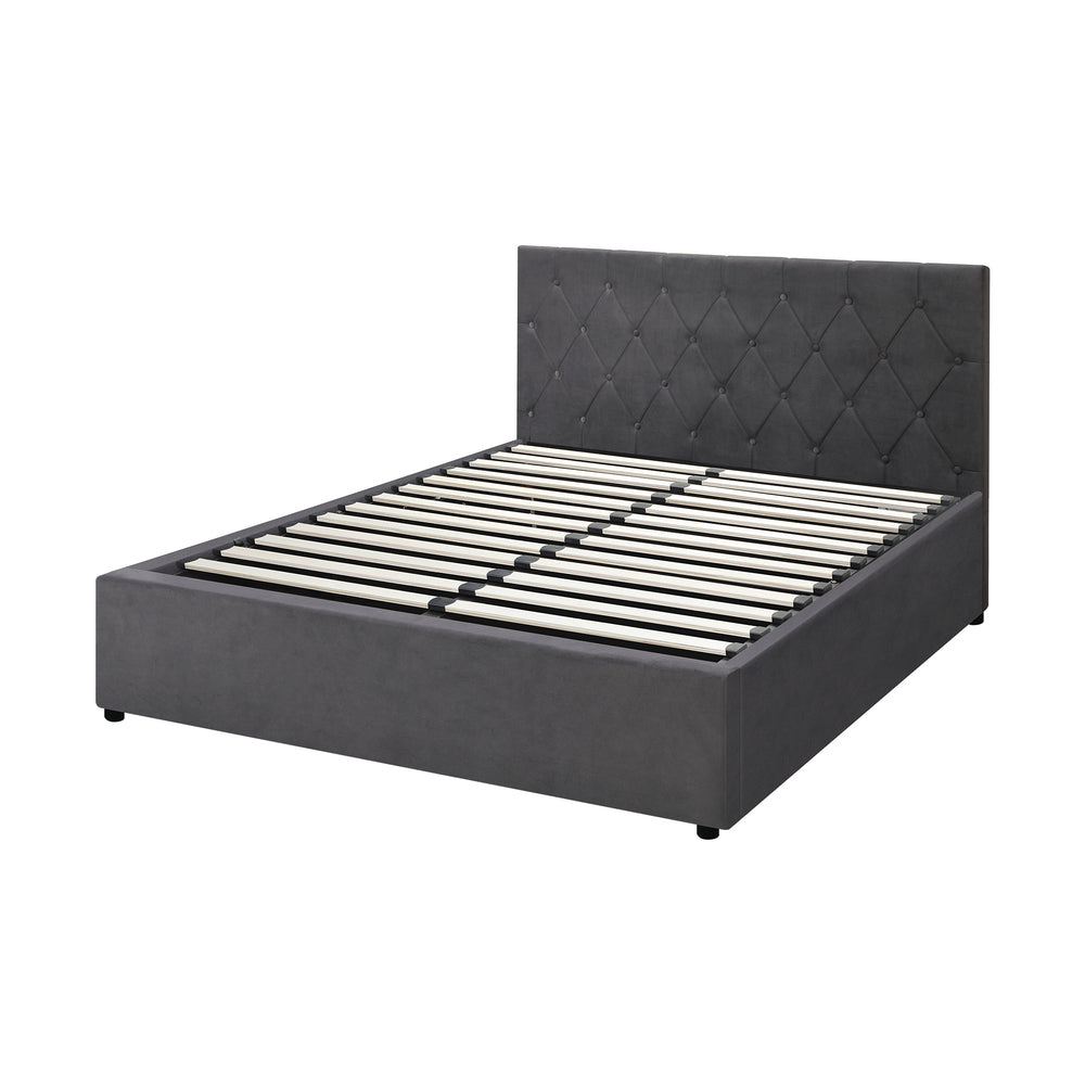 Oikiture Bed Frame Double Size Gas Lift Base Storage Fabric Grey-Bed Frames-PEROZ Accessories