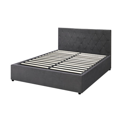 Oikiture Bed Frame Double Size Gas Lift Base Storage Fabric Grey-Bed Frames-PEROZ Accessories