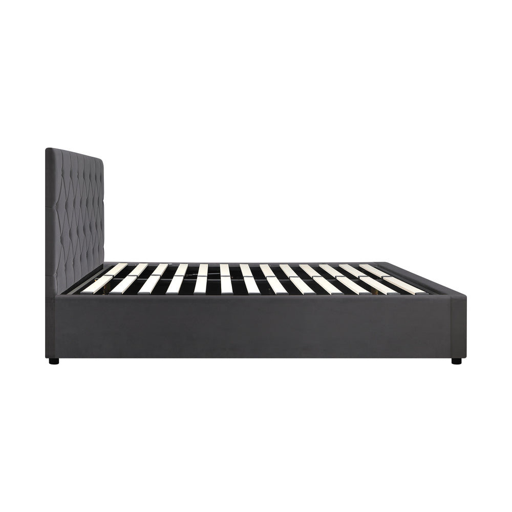 Oikiture Bed Frame Double Size Gas Lift Base Storage Fabric Grey-Bed Frames-PEROZ Accessories