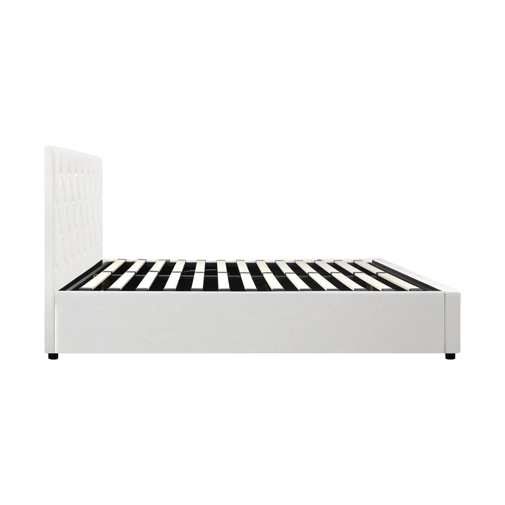 Oikiture Bed Frame Double Size Gas Lift Base Storage Leather White-Bed Frames-PEROZ Accessories