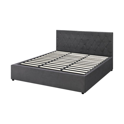 Oikiture Bed Frame King Size Gas Lift Base Storage Fabric Grey-Bed Frames-PEROZ Accessories