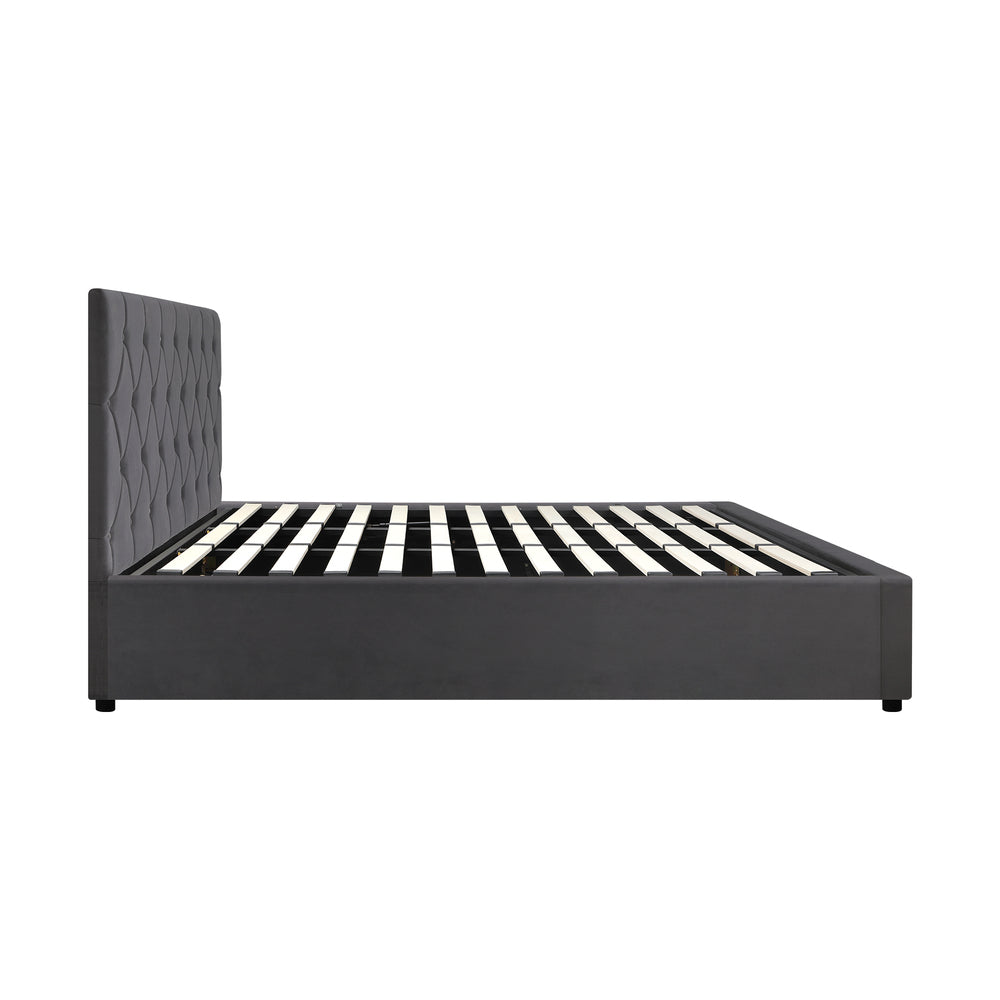 Oikiture Bed Frame King Size Gas Lift Base Storage Fabric Grey-Bed Frames-PEROZ Accessories