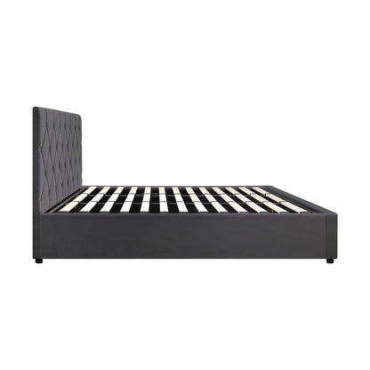 Oikiture Bed Frame King Size Gas Lift Base Storage Fabric Grey-Bed Frames-PEROZ Accessories