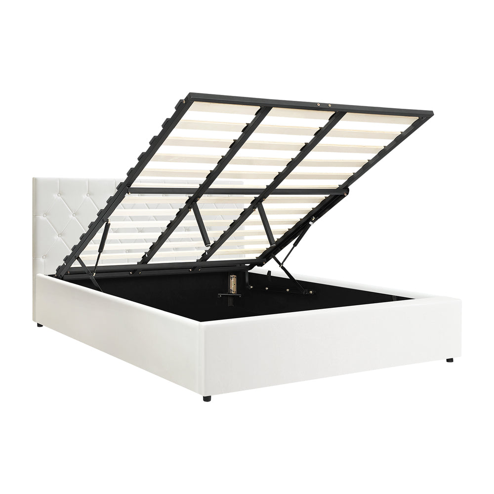 Oikiture Bed Frame King Size Gas Lift Base Storage Leather White-Bed Frames-PEROZ Accessories