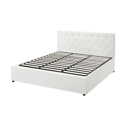 Oikiture Bed Frame King Size Gas Lift Base Storage Leather White-Bed Frames-PEROZ Accessories