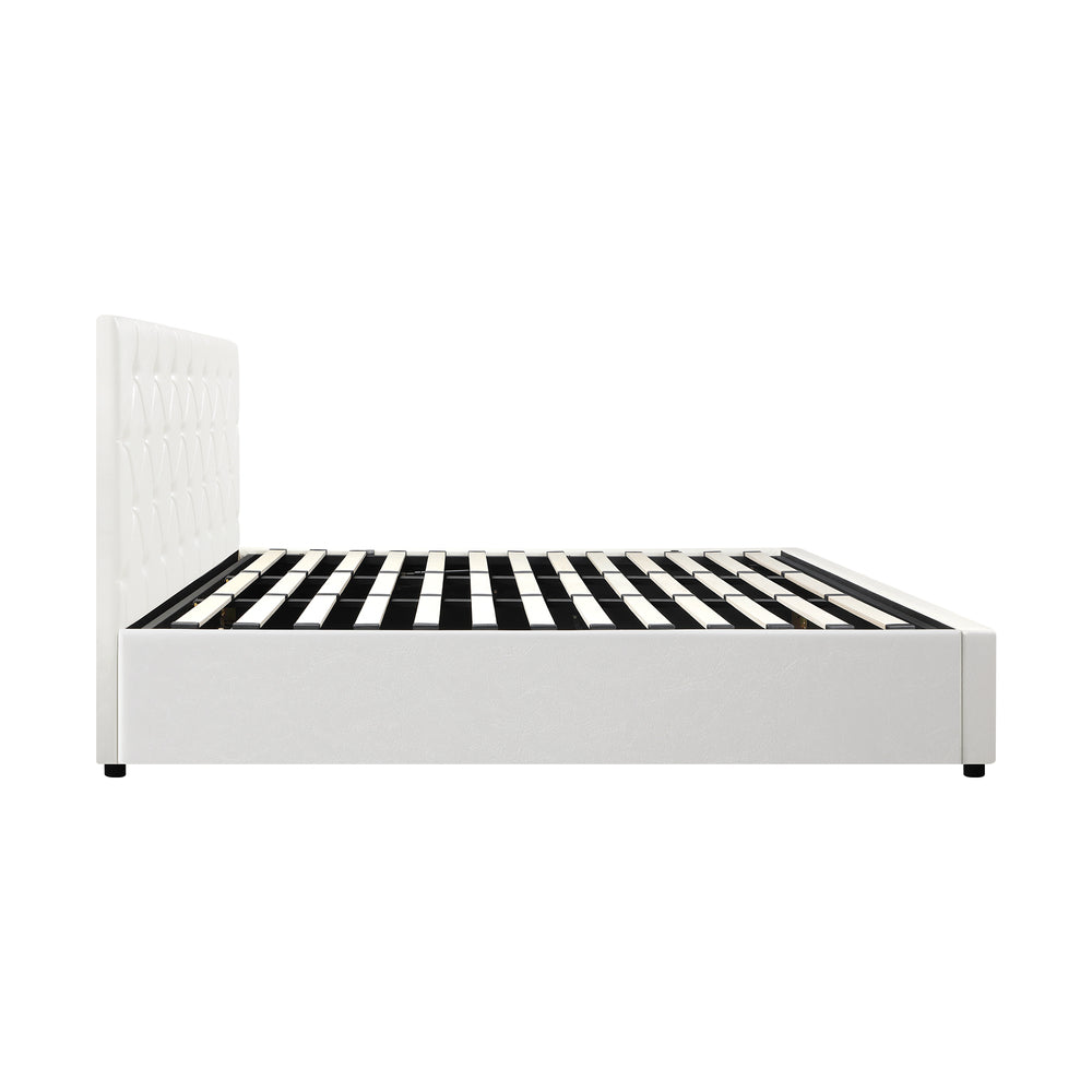 Oikiture Bed Frame King Size Gas Lift Base Storage Leather White-Bed Frames-PEROZ Accessories