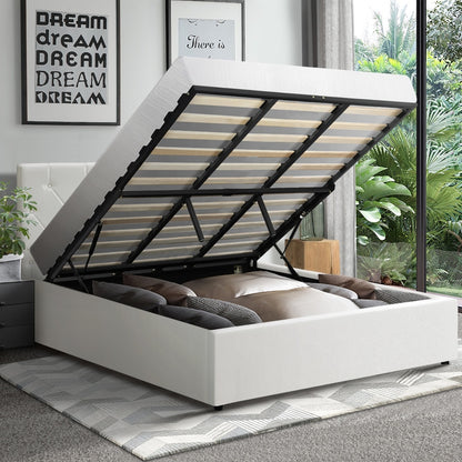 Oikiture Bed Frame King Size Gas Lift Base Storage Leather White-Bed Frames-PEROZ Accessories