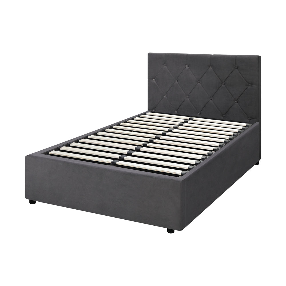 Oikiture Bed Frame King Single Gas Lift Base Storage Fabric Grey-Bed Frames-PEROZ Accessories