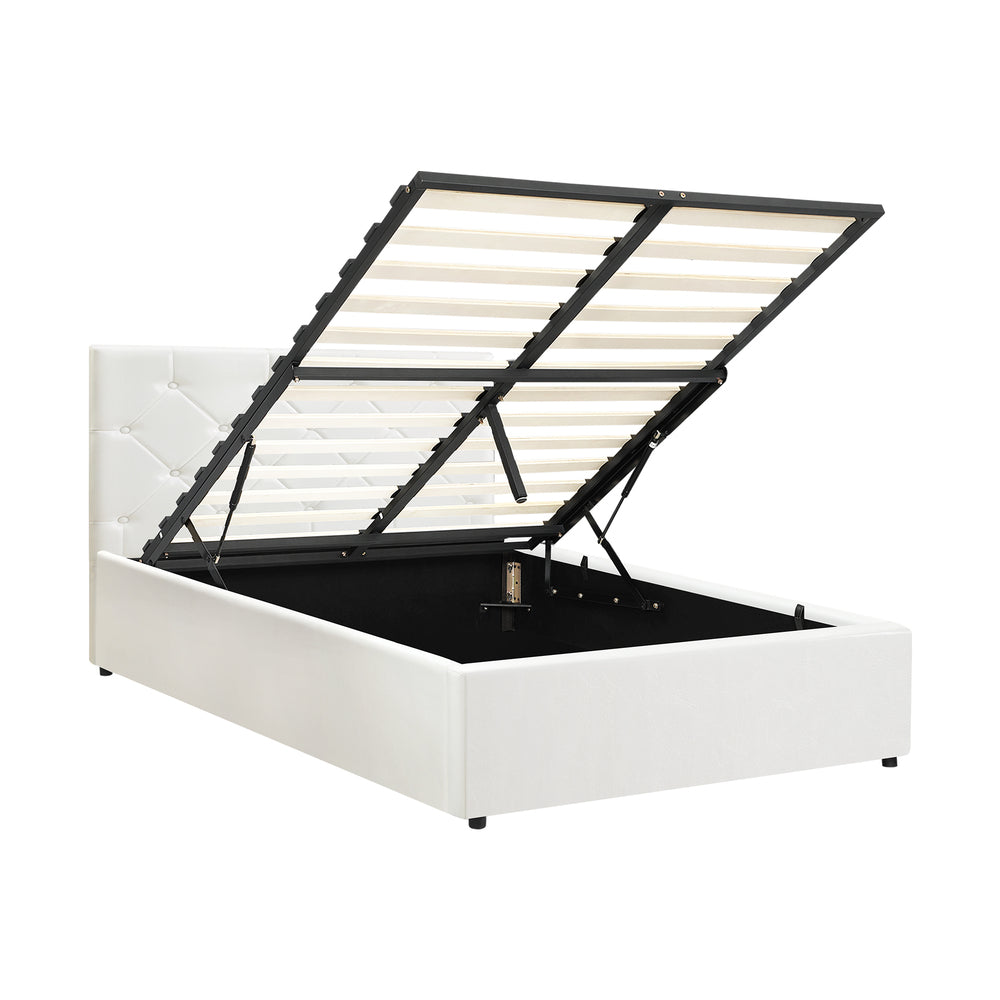 Oikiture Bed Frame King Single Gas Lift Base Storage Leather White-Bed Frames-PEROZ Accessories