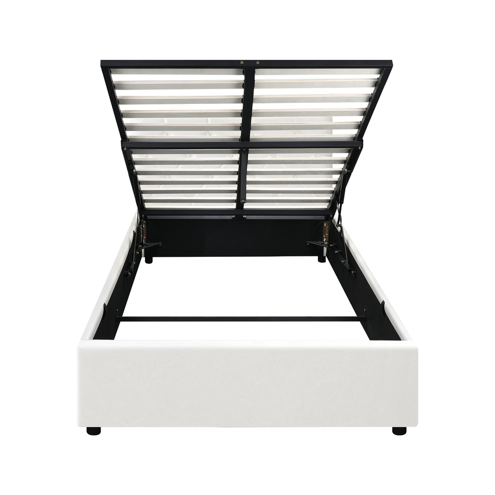 Oikiture Bed Frame King Single Gas Lift Base Storage Leather White-Bed Frames-PEROZ Accessories