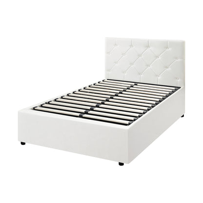 Oikiture Bed Frame King Single Gas Lift Base Storage Leather White-Bed Frames-PEROZ Accessories