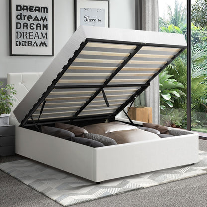 Oikiture Bed Frame King Single Gas Lift Base Storage Leather White-Bed Frames-PEROZ Accessories