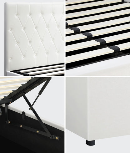 Oikiture Bed Frame King Single Gas Lift Base Storage Leather White-Bed Frames-PEROZ Accessories