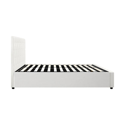 Oikiture Bed Frame Queen Size Gas Lift Base Storage Leather White-Bed Frames-PEROZ Accessories