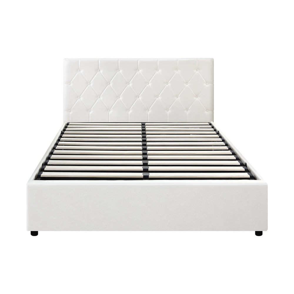 Oikiture Bed Frame Queen Size Gas Lift Base Storage Leather White-Bed Frames-PEROZ Accessories