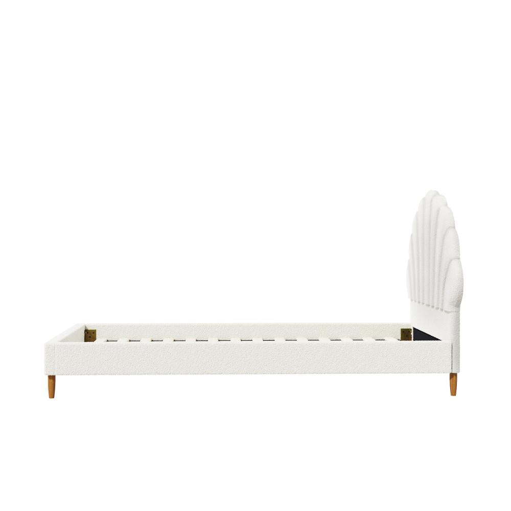 Oikiture Single Bed Frame Scallop-Shape Bedhead White Boucle-Bed Frames-PEROZ Accessories