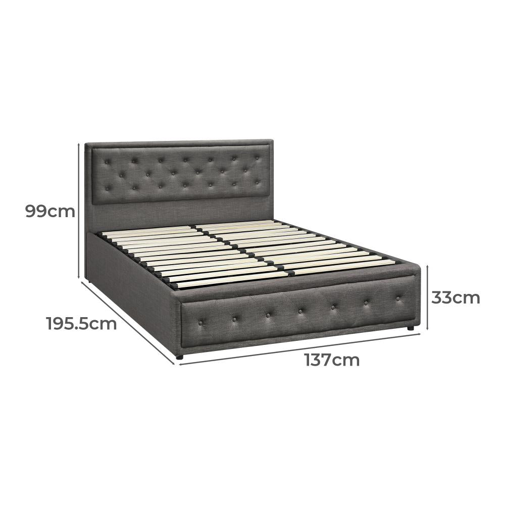 Oikiture Double Bed Frame with Storage Space Gas Lift Bed Mattress Base Grey-Bed Frame-PEROZ Accessories