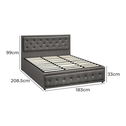 Oikiture King Bed Frame with Storage Space Gas Lift Bed Mattress Base Grey-Bed Frame-PEROZ Accessories