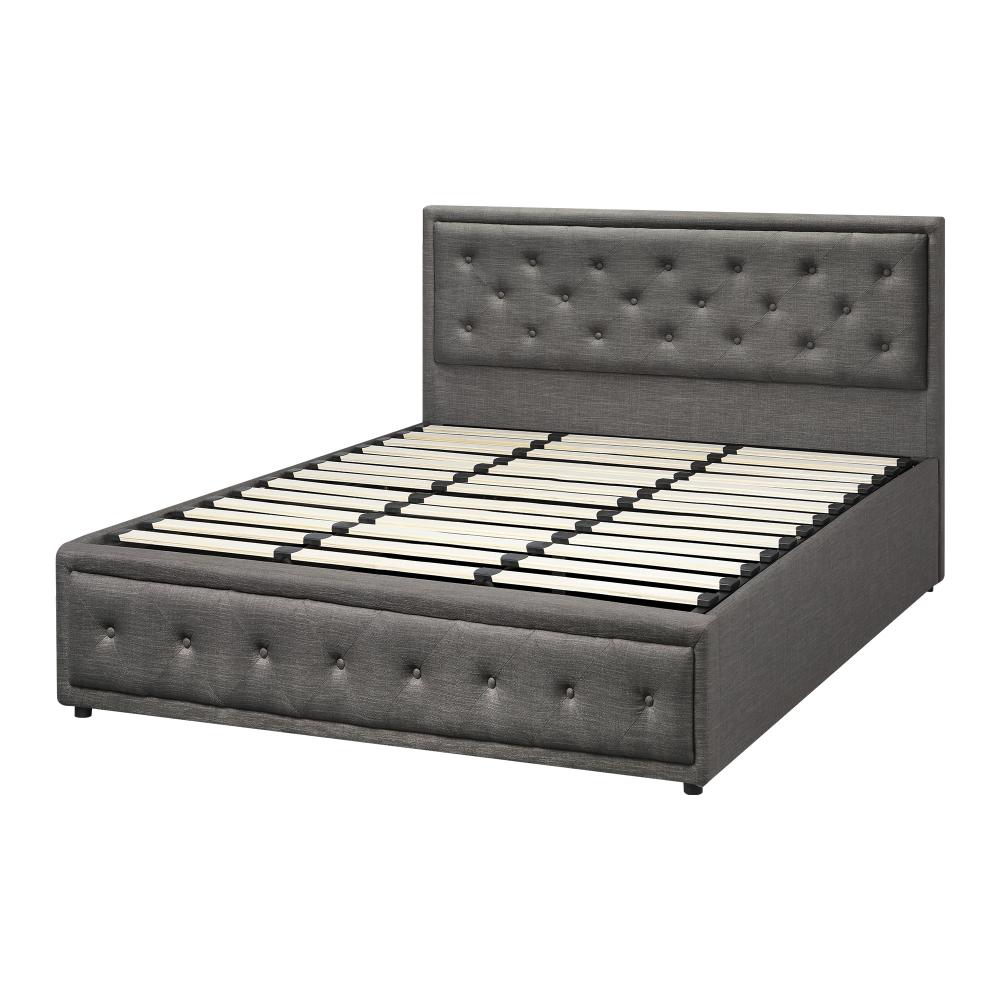 Oikiture King Bed Frame with Storage Space Gas Lift Bed Mattress Base Grey-Bed Frame-PEROZ Accessories