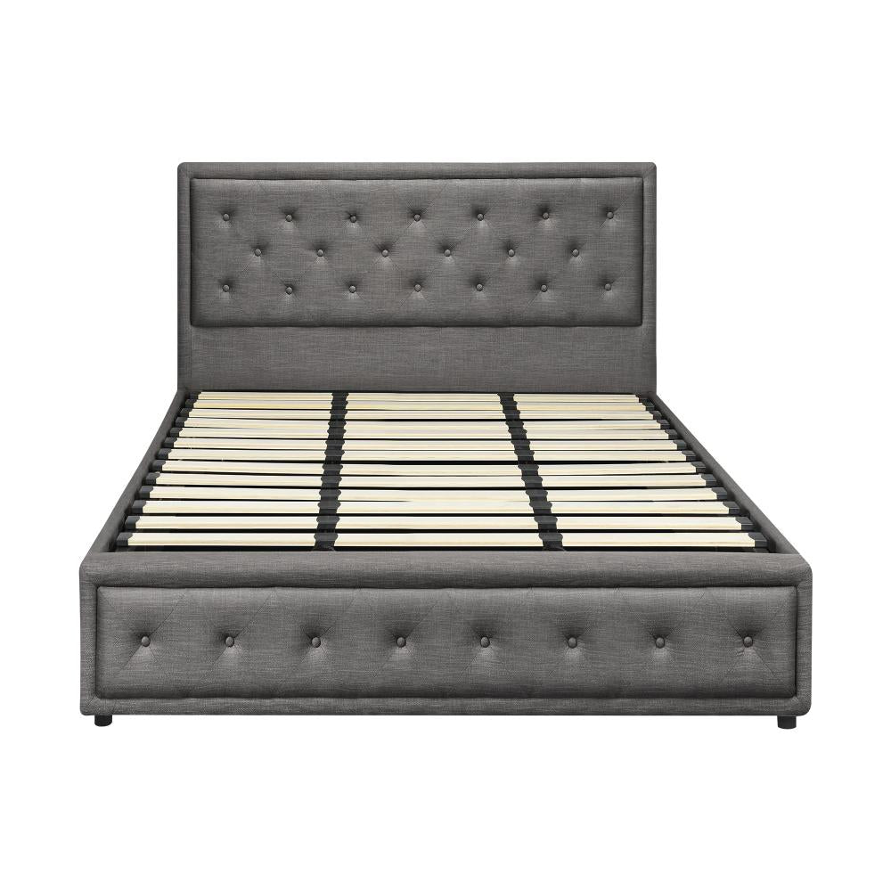 Oikiture King Bed Frame with Storage Space Gas Lift Bed Mattress Base Grey-Bed Frame-PEROZ Accessories