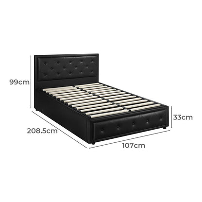 Oikiture King Single Bed Frame with Storage Space Gas Lift Bed Mattress Base Black-Bed Frame-PEROZ Accessories