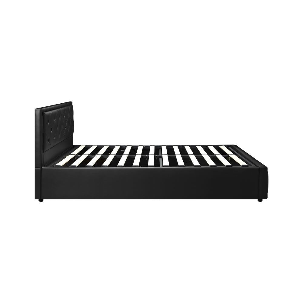 Oikiture King Single Bed Frame with Storage Space Gas Lift Bed Mattress Base Black-Bed Frame-PEROZ Accessories