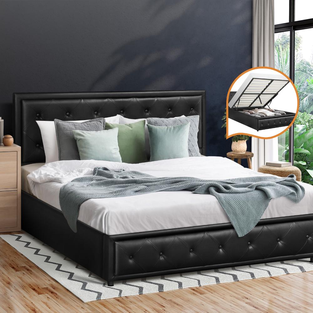 Oikiture Queen Bed Frame with Storage Space Gas Lift Bed Mattress Base Black-Bed Frames-PEROZ Accessories