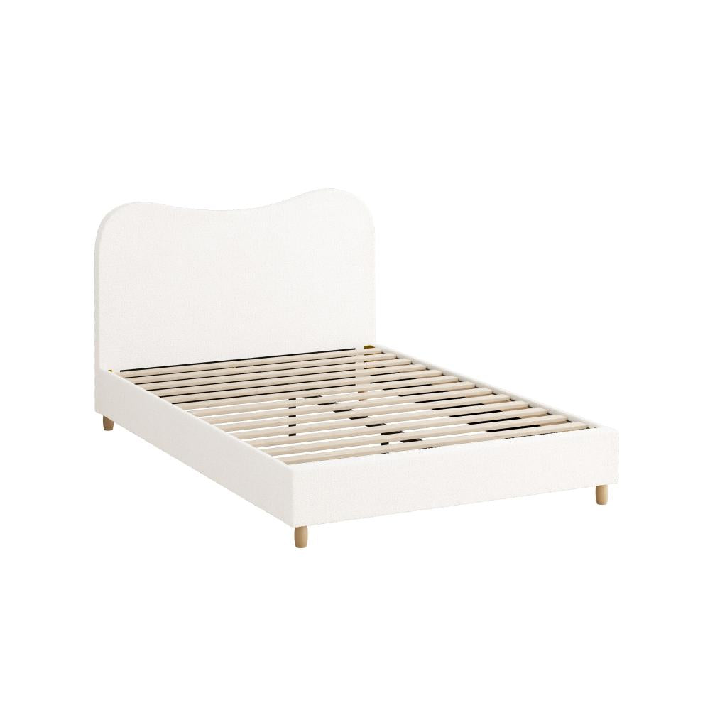 Oikiture Bed Frame Double Size White Boucle Cloud Shape-Bed Frames-PEROZ Accessories