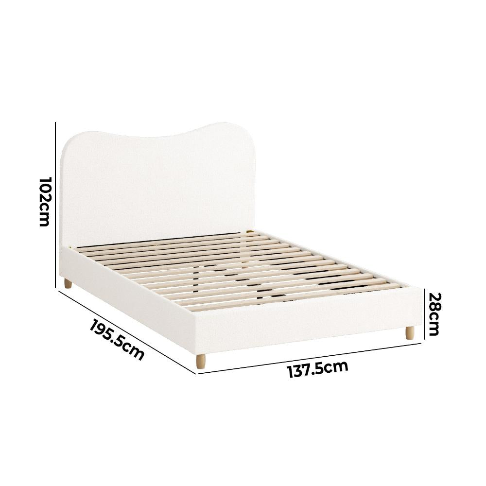 Oikiture Bed Frame Double Size White Boucle Cloud Shape-Bed Frames-PEROZ Accessories