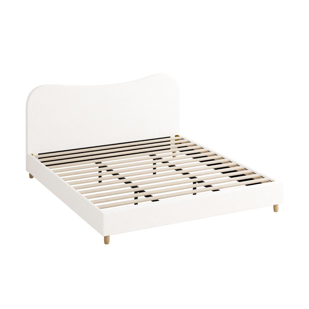 Oikiture Bed Frame King Size White Boucle Cloud Shape-Bed Frames-PEROZ Accessories