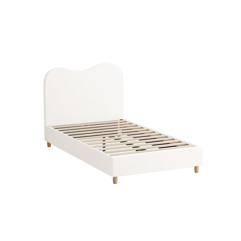 Oikiture Bed Frame King Single White Boucle Cloud Shape-Bed Frames-PEROZ Accessories