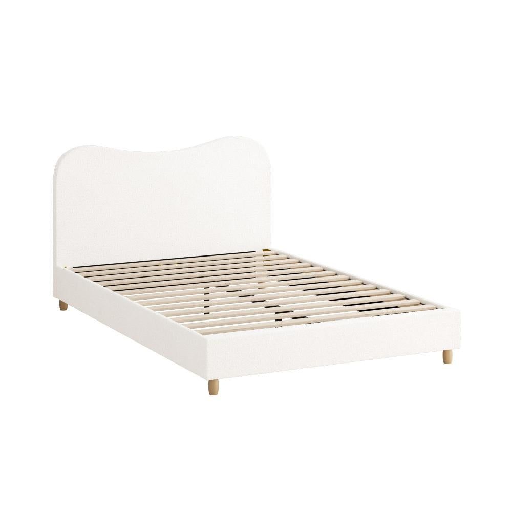 Oikiture Bed Frame Queen Size White Boucle Cloud Shape-Bed Frames-PEROZ Accessories