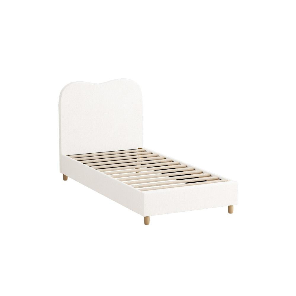 Oikiture Bed Frame Single Size White Boucle Cloud Shape-Bed Frames-PEROZ Accessories