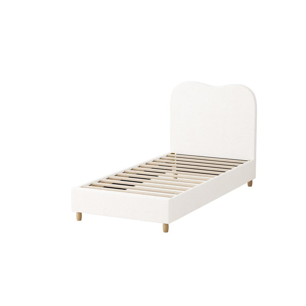 Oikiture Bed Frame Single Size White Boucle Cloud Shape-Bed Frames-PEROZ Accessories