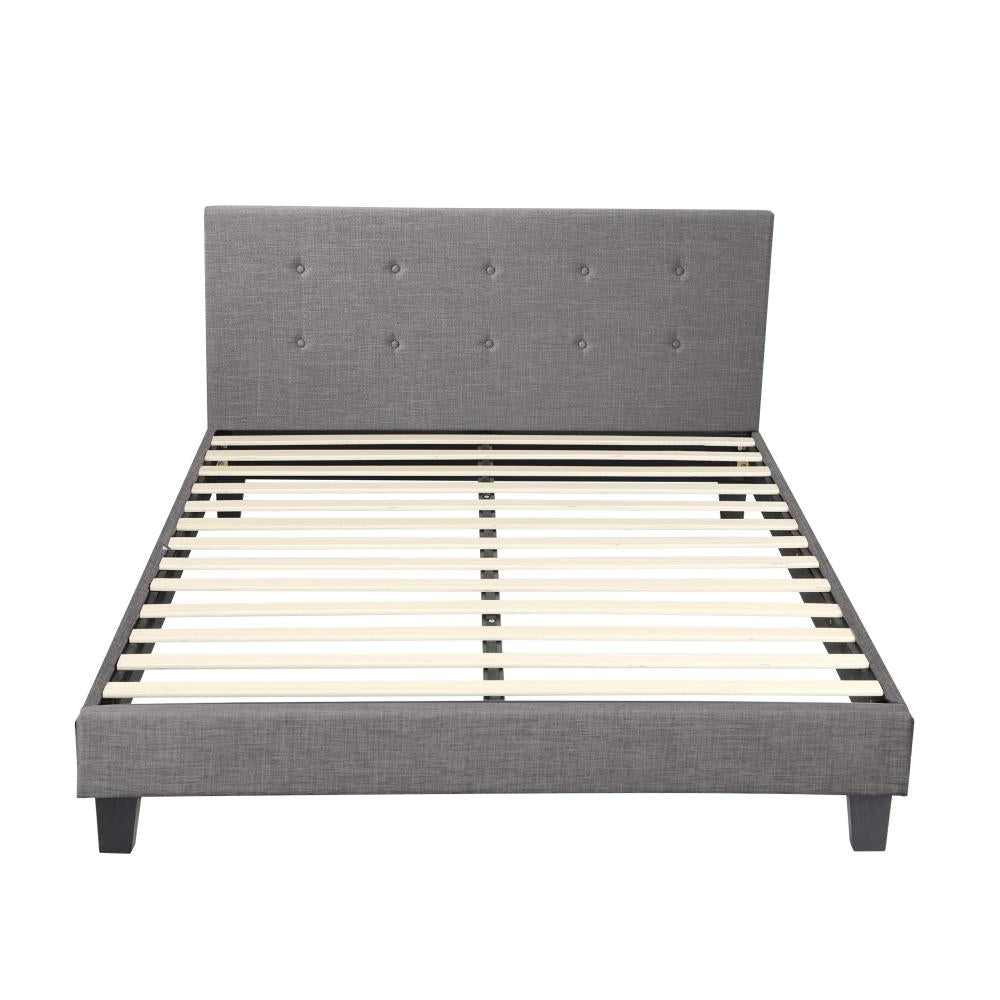 Oikiture Bed Frame Double Size Wooden Fabric Grey-Bed Frames-PEROZ Accessories