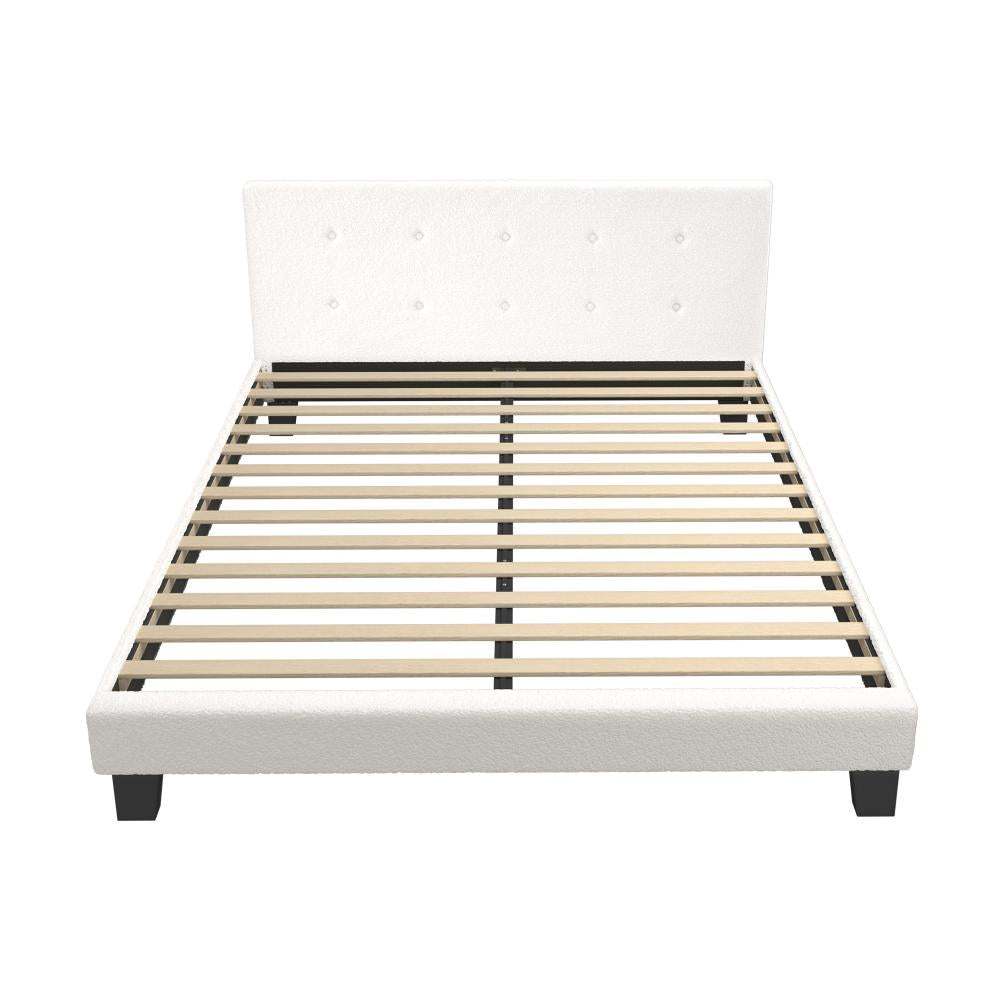 Oikiture Bed Frame Double Size White Boucle-Bed Frames-PEROZ Accessories