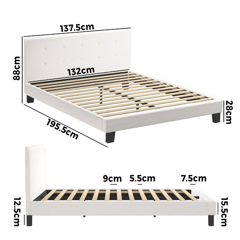 Oikiture Bed Frame Double Size White Boucle-Bed Frames-PEROZ Accessories