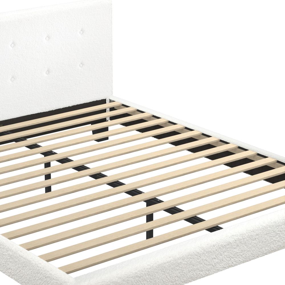 Oikiture Bed Frame Double Size White Boucle-Bed Frames-PEROZ Accessories