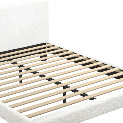 Oikiture Bed Frame Double Size White Boucle-Bed Frames-PEROZ Accessories