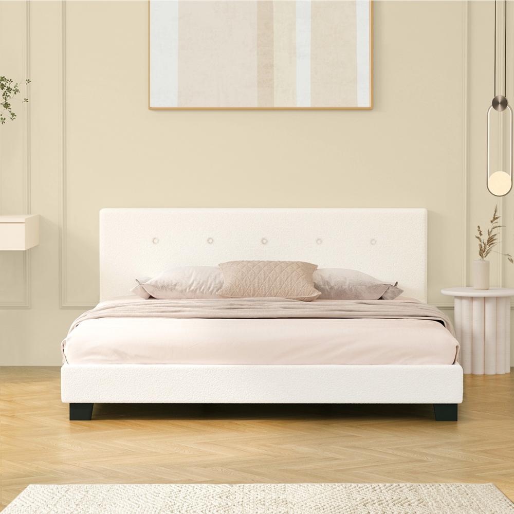 Oikiture Bed Frame Double Size White Boucle-Bed Frames-PEROZ Accessories