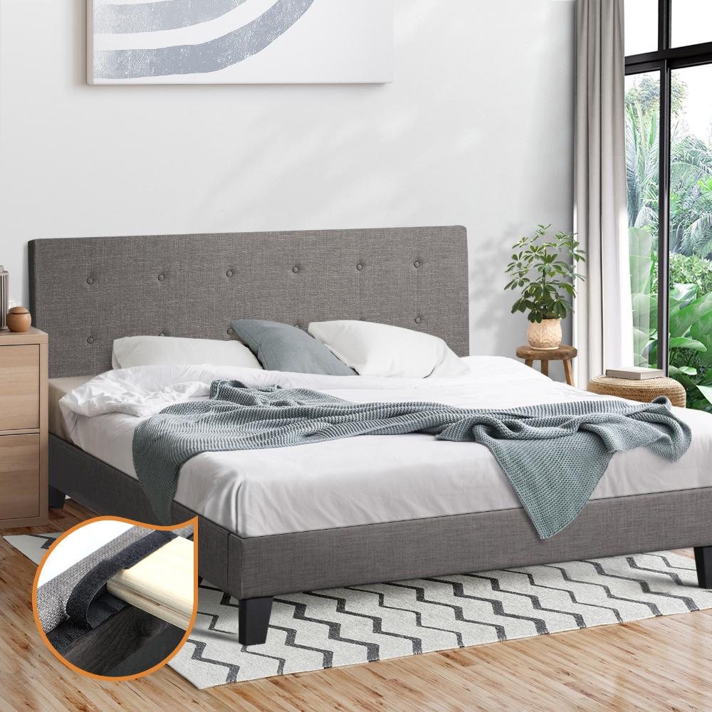 Oikiture Bed Frame King Size Wooden Fabric Grey-Bed Frames-PEROZ Accessories