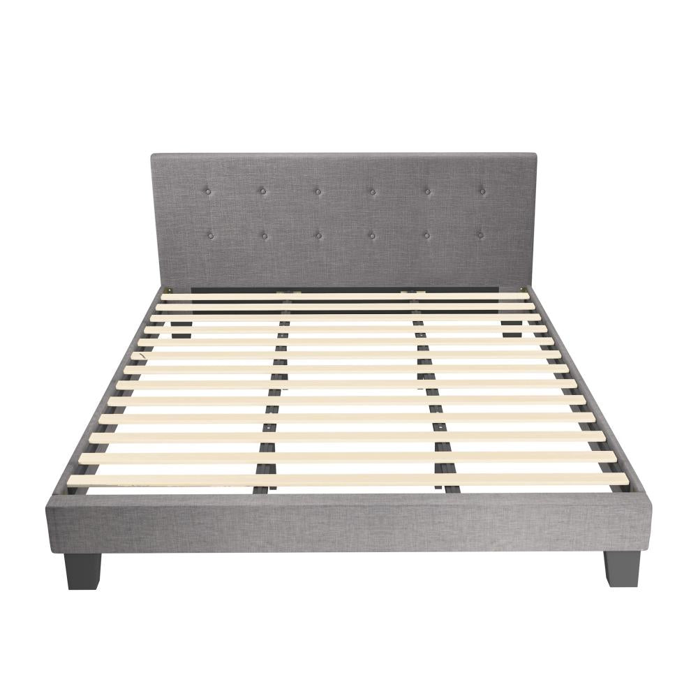 Oikiture Bed Frame King Size Wooden Fabric Grey-Bed Frames-PEROZ Accessories