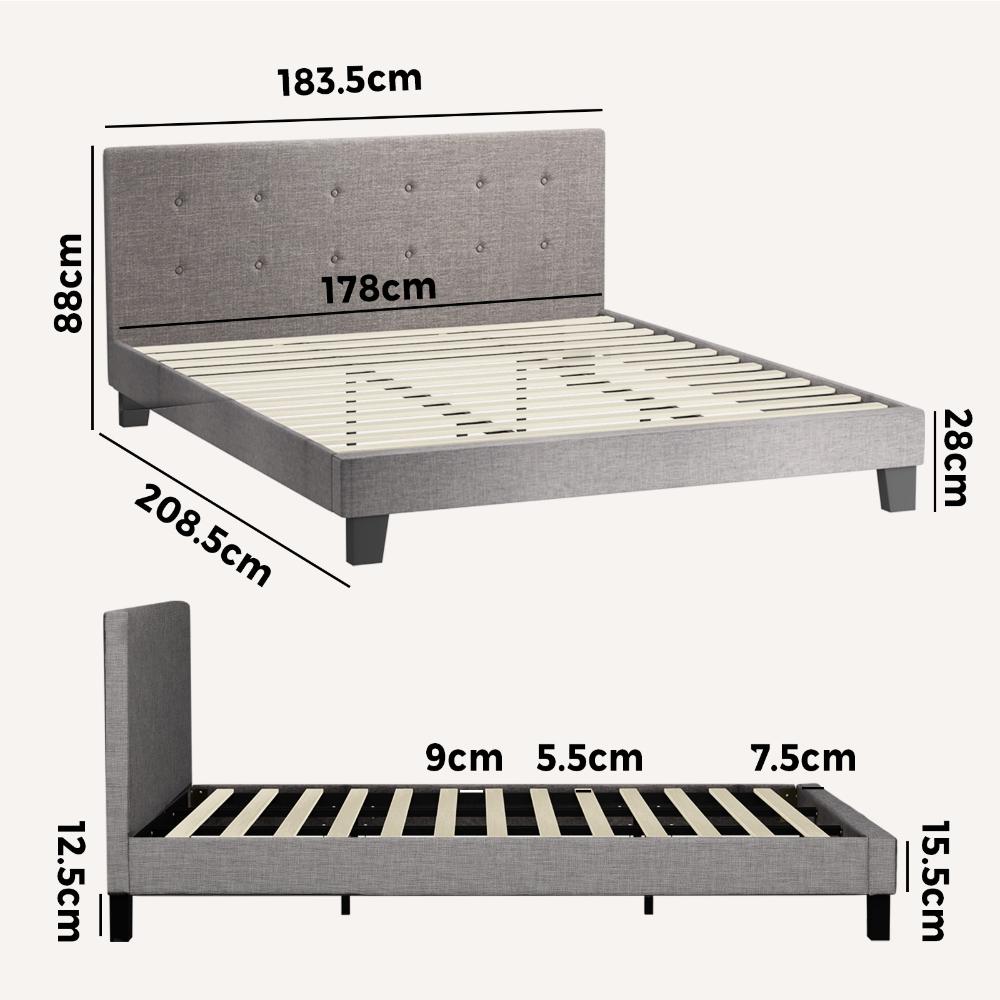 Oikiture Bed Frame King Size Wooden Fabric Grey-Bed Frames-PEROZ Accessories