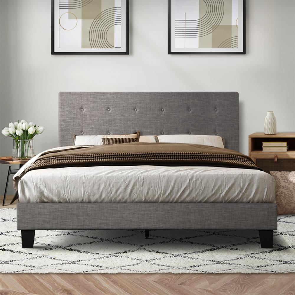 Oikiture Bed Frame King Size Wooden Fabric Grey-Bed Frames-PEROZ Accessories