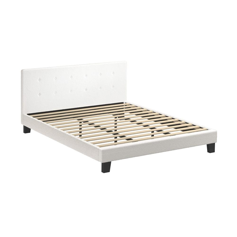 Oikiture Bed Frame King Size White Boucle-Bed Frames-PEROZ Accessories